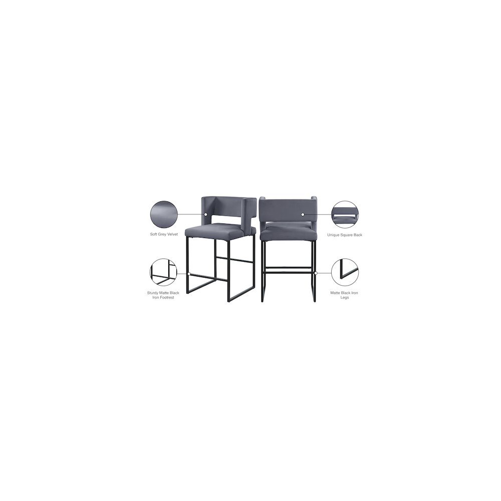 Caleb Grey Velvet Counter Stool, Set of 2. Picture 7