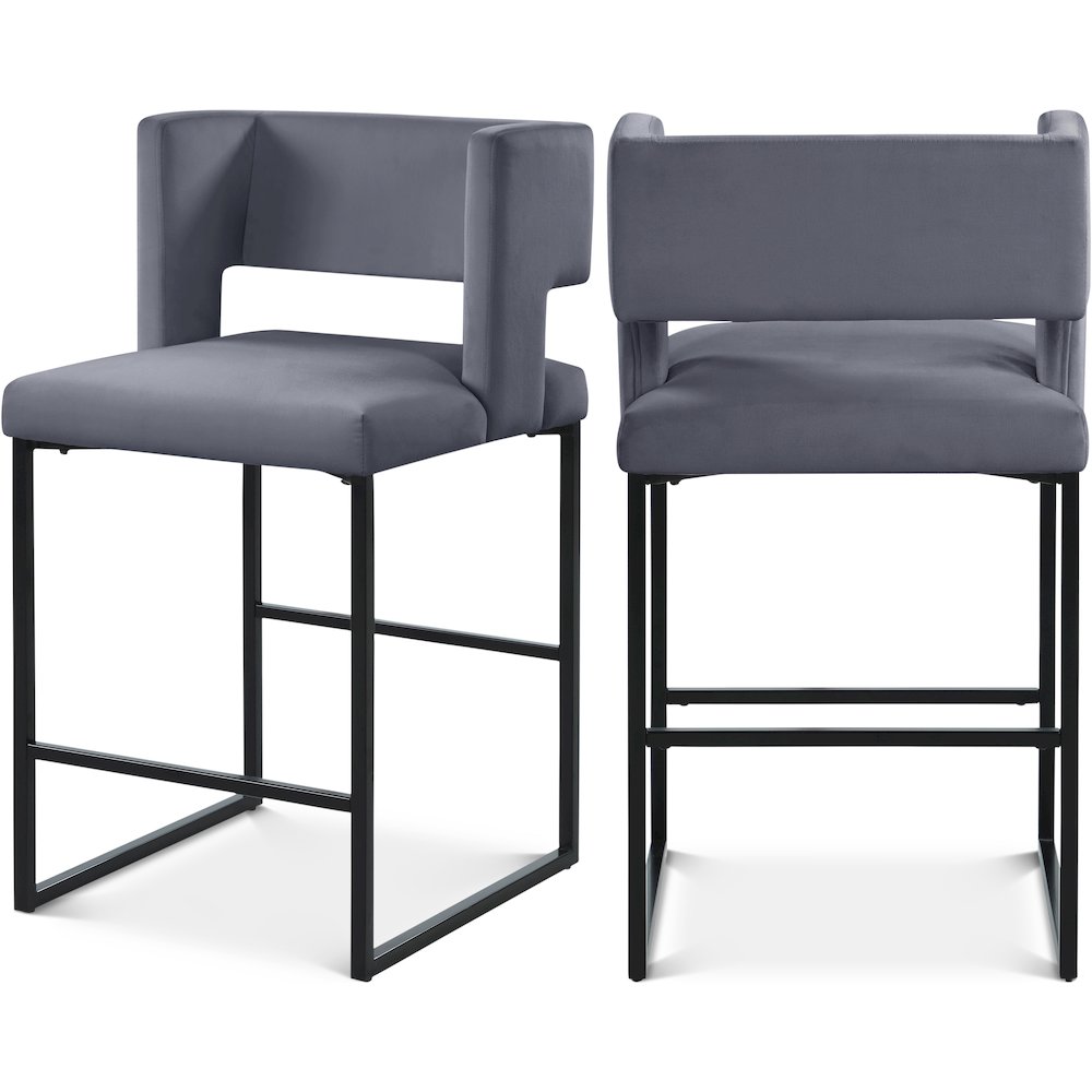 Caleb Grey Velvet Counter Stool, Set of 2. Picture 1