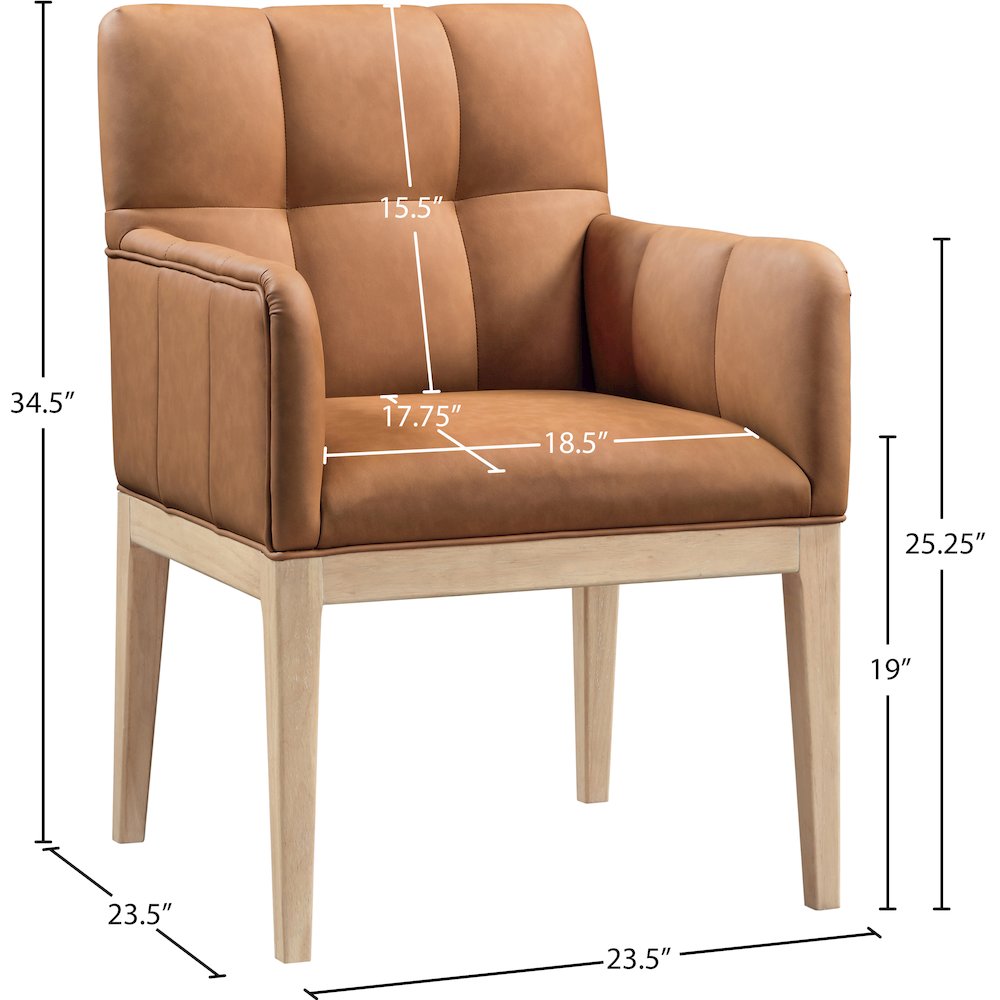 Adrian Cognac Vegan Leather Dining Arm Chair, Set of 2. Picture 8
