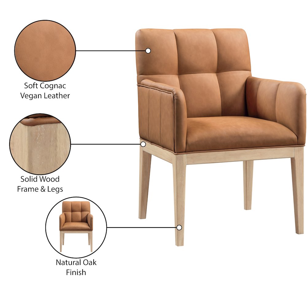 Adrian Cognac Vegan Leather Dining Arm Chair, Set of 2. Picture 9