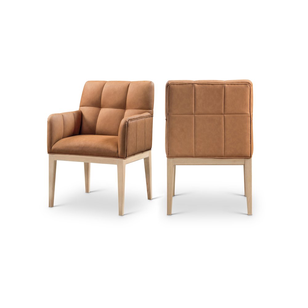 Adrian Cognac Vegan Leather Dining Arm Chair, Set of 2. Picture 1