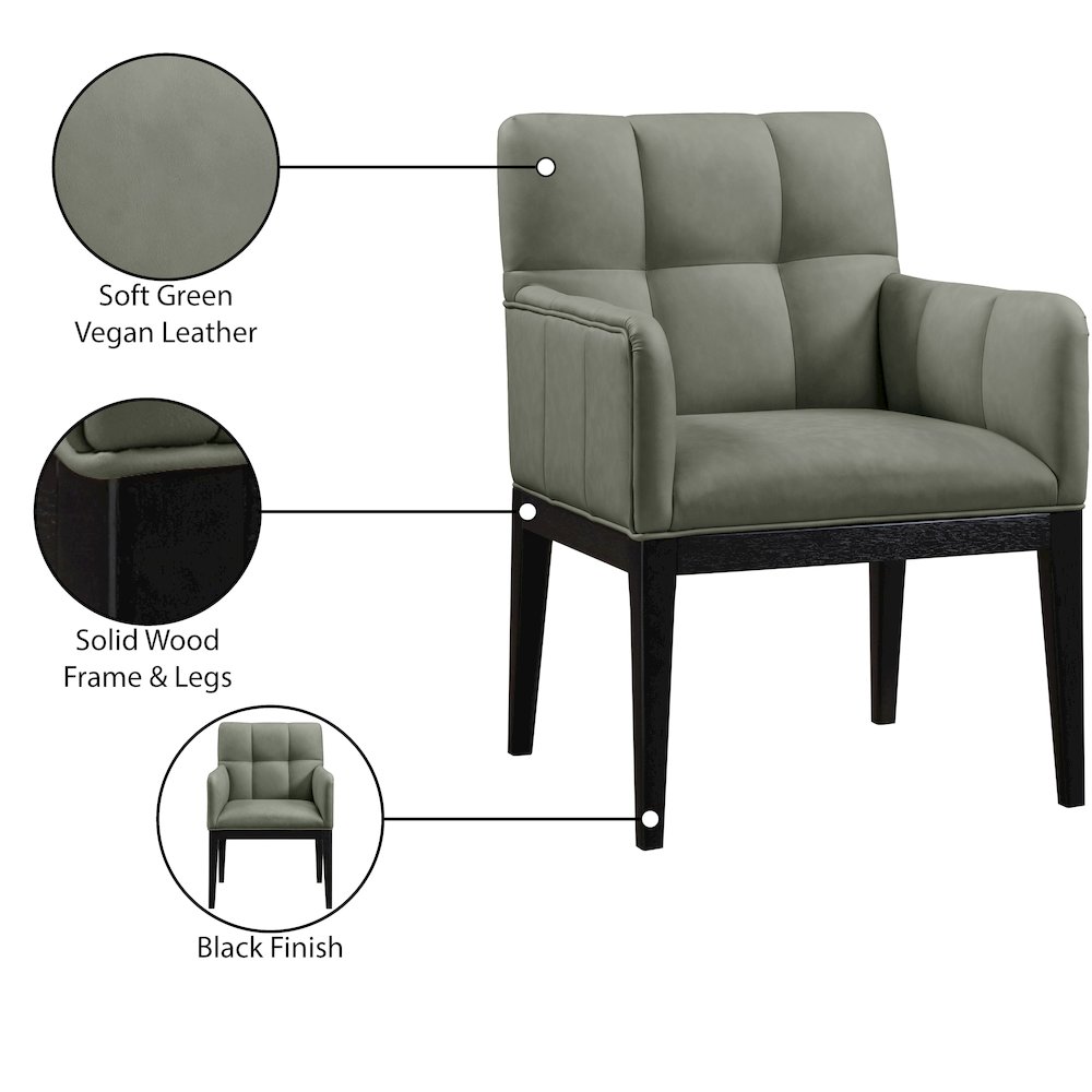 Adrian Green Vegan Leather Dining Arm Chair, Set of 2. Picture 10