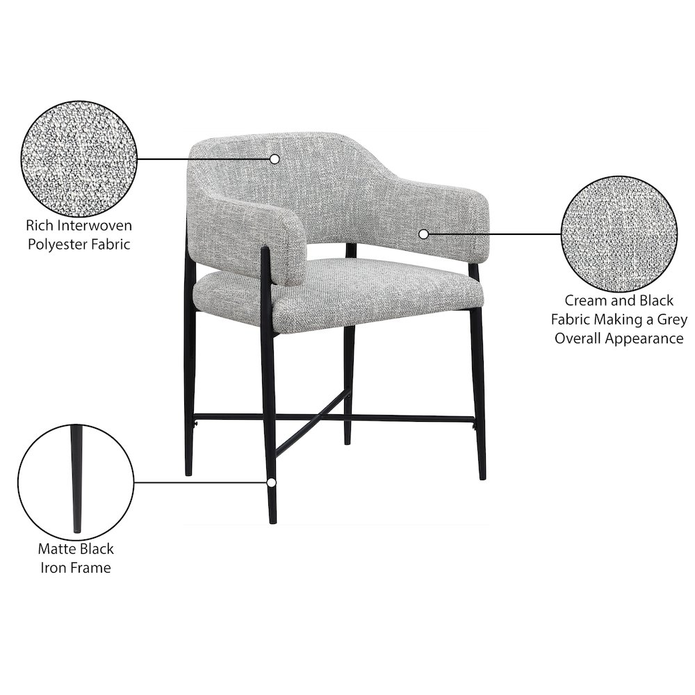 Dame Grey Fabric Upholstered Dining Chair, Set of 2. Picture 11