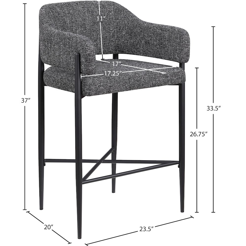 Dame Black Fabric Upholstered Counter Stool, Set of 2. Picture 10