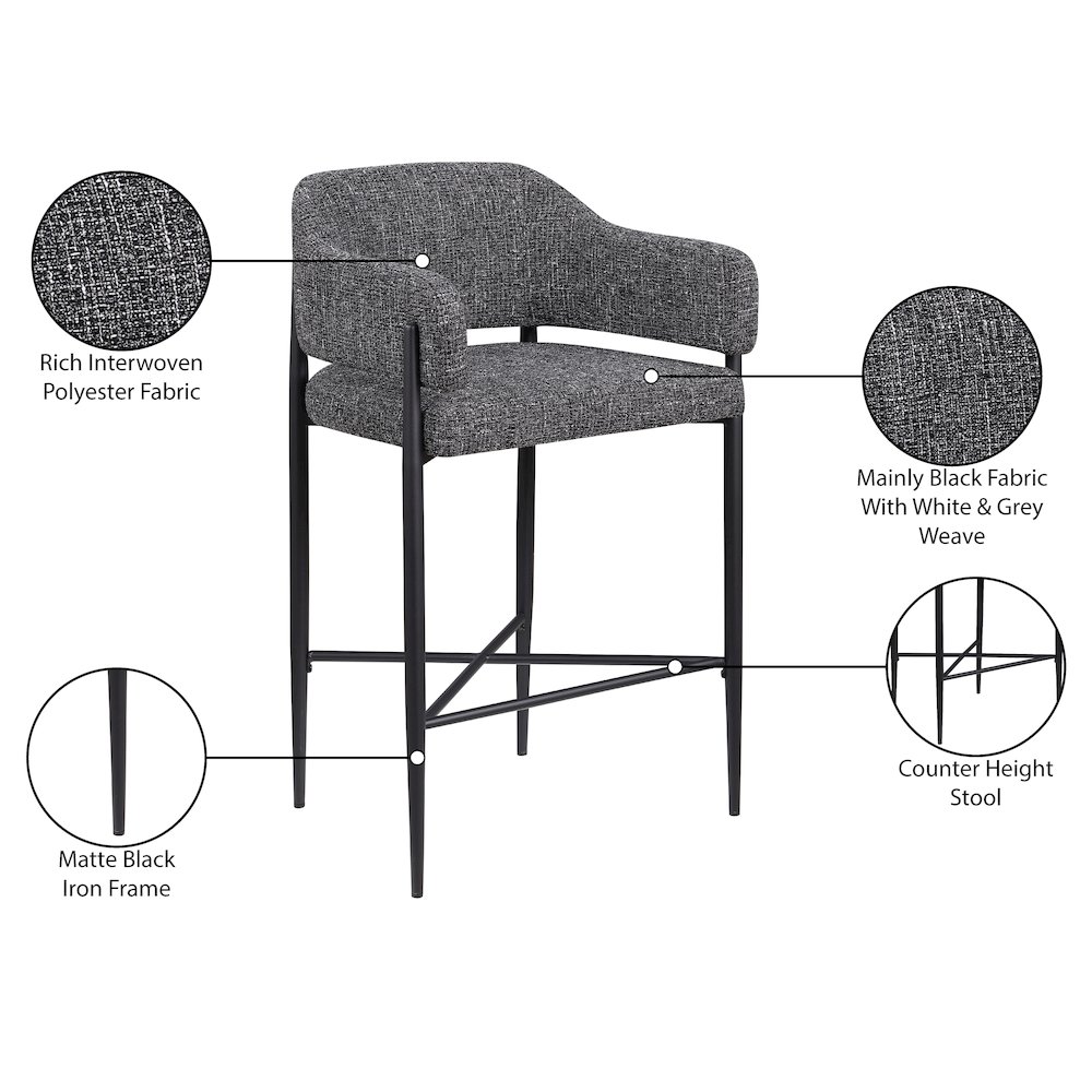Dame Black Fabric Upholstered Counter Stool, Set of 2. Picture 11