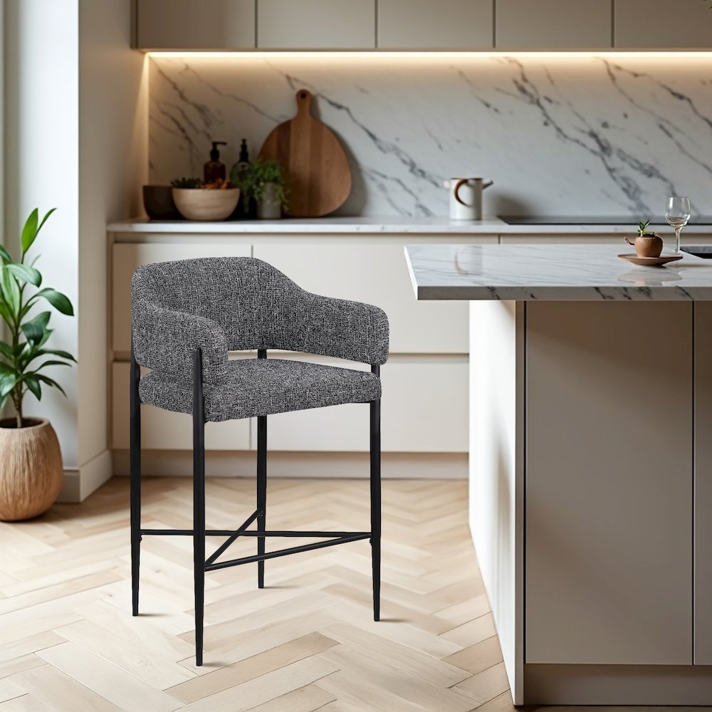 Dame Black Fabric Upholstered Counter Stool, Set of 2. Picture 7