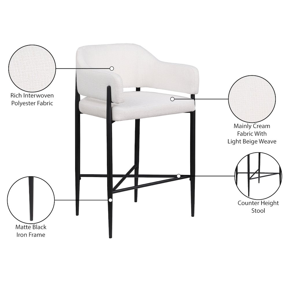 Dame Cream Fabric Upholstered Counter Stool, Set of 2. Picture 12