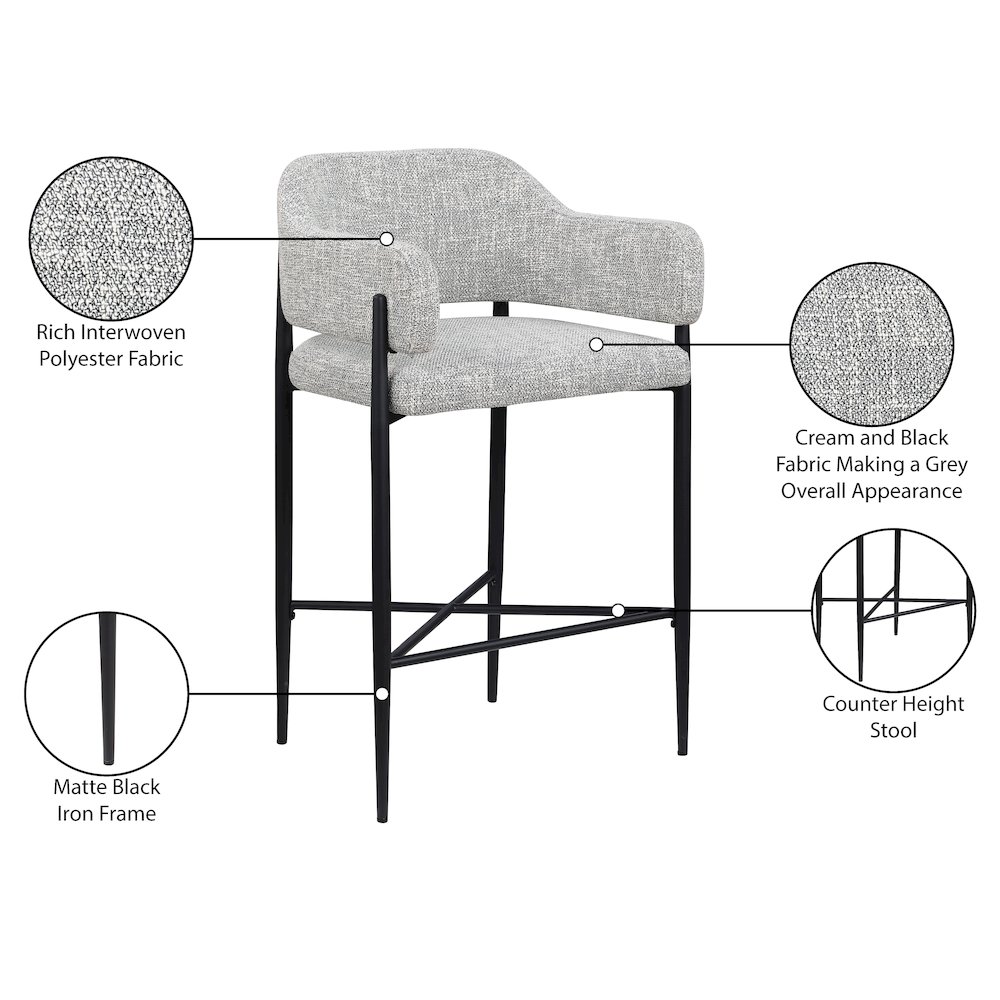 Dame Grey Fabric Upholstered Counter Stool, Set of 2. Picture 11