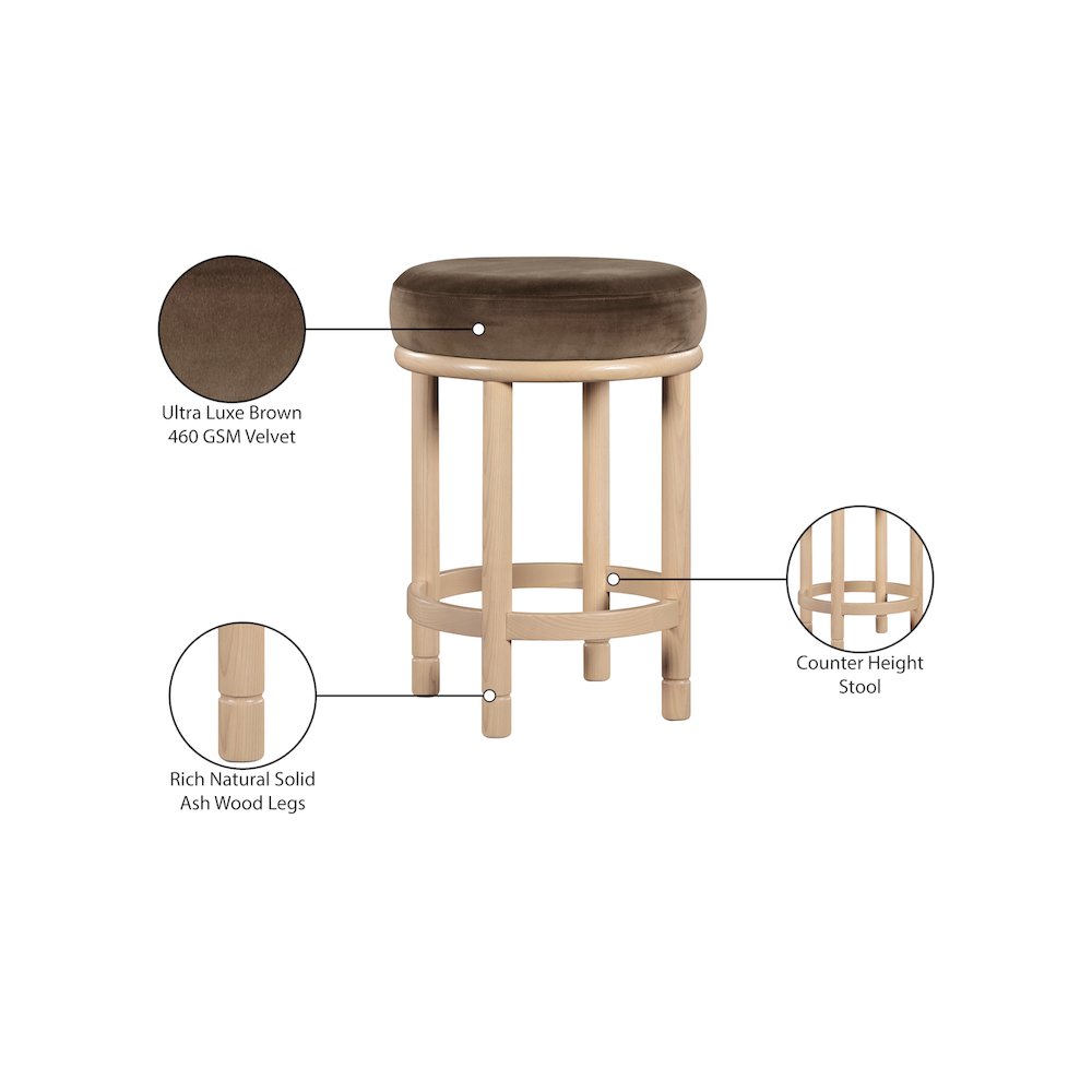 Monette Brown Velvet Counter Stool. Picture 6