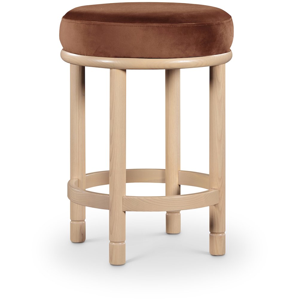 Monette Cognac Velvet Counter Stool. Picture 1
