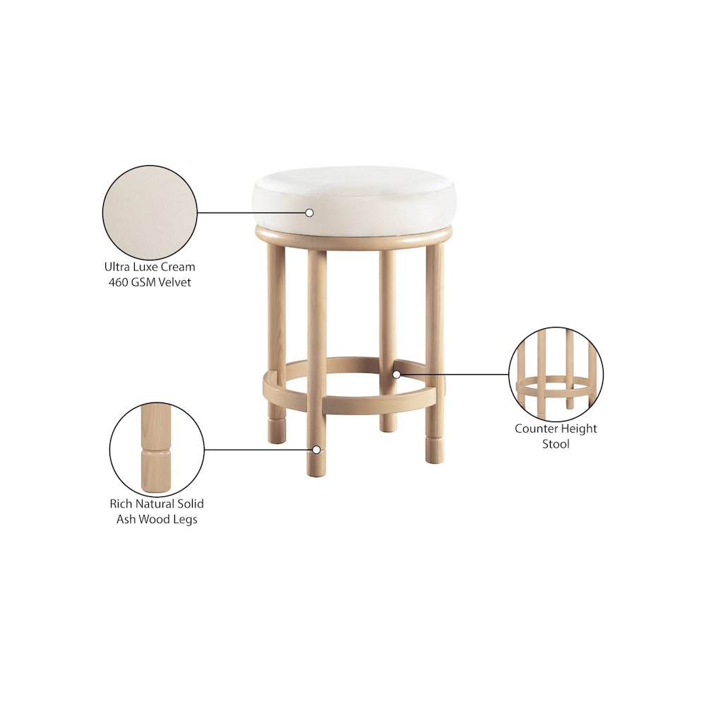 Monette Cream Velvet Counter Stool. Picture 6