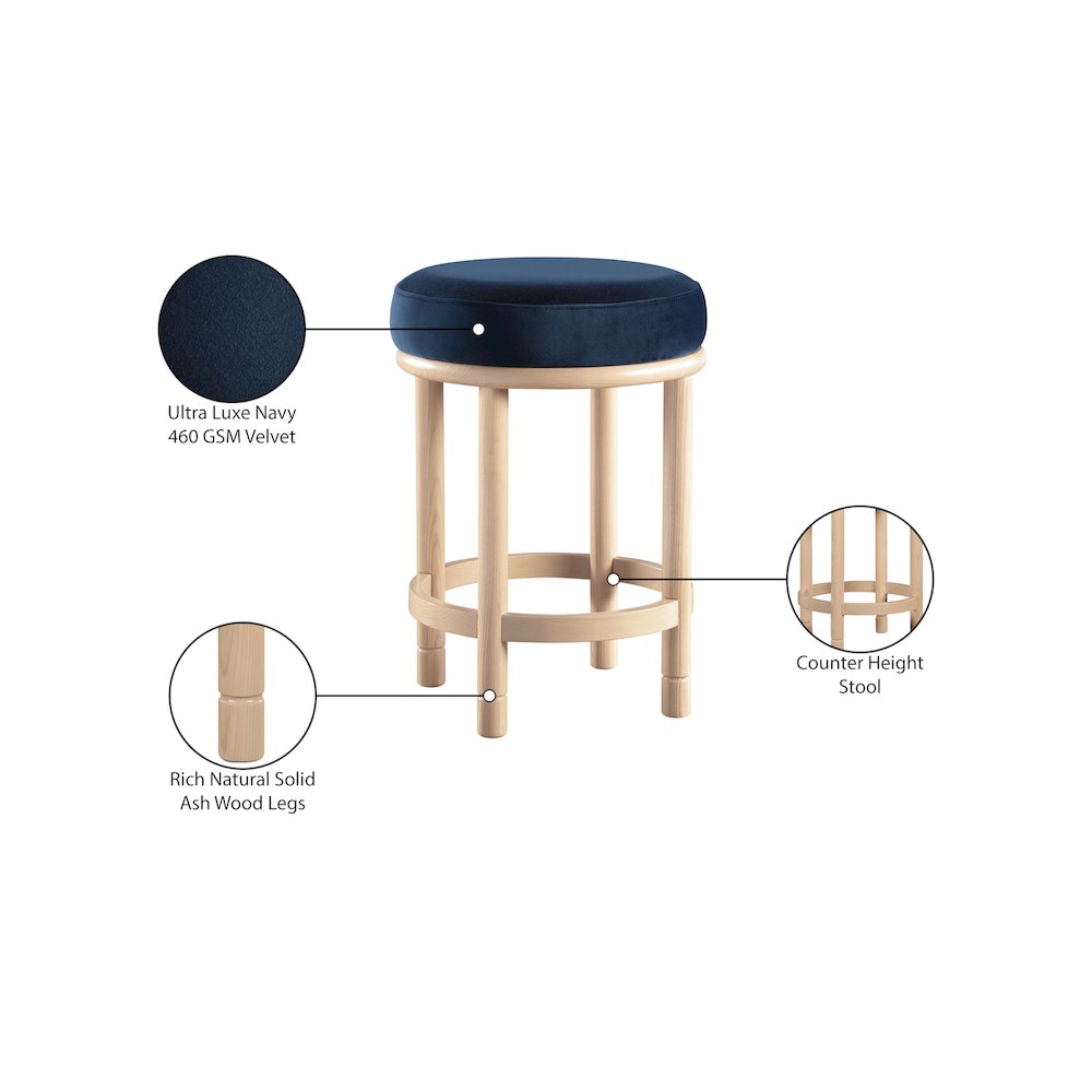 Monette Navy Velvet Counter Stool. Picture 6
