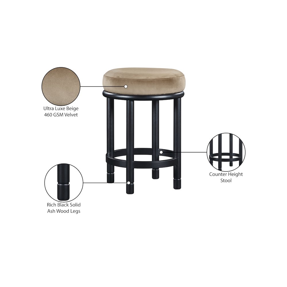 Monette Beige Velvet Counter Stool. Picture 6