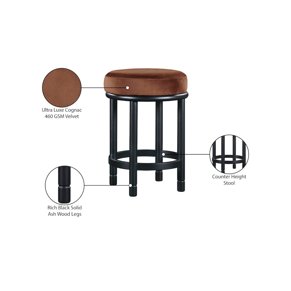 Monette Cognac Velvet Counter Stool. Picture 6