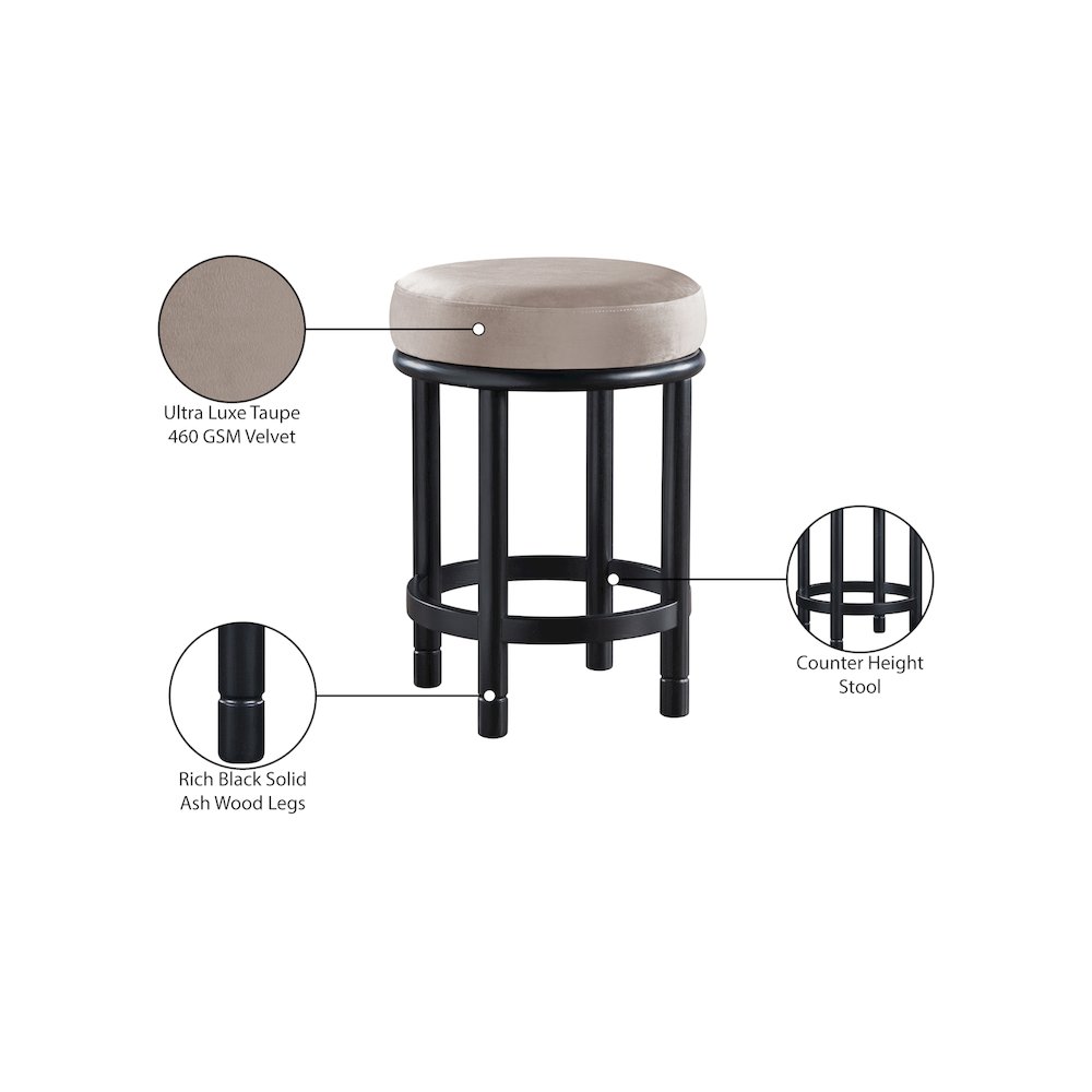Monette Taupe Velvet Counter Stool. Picture 6