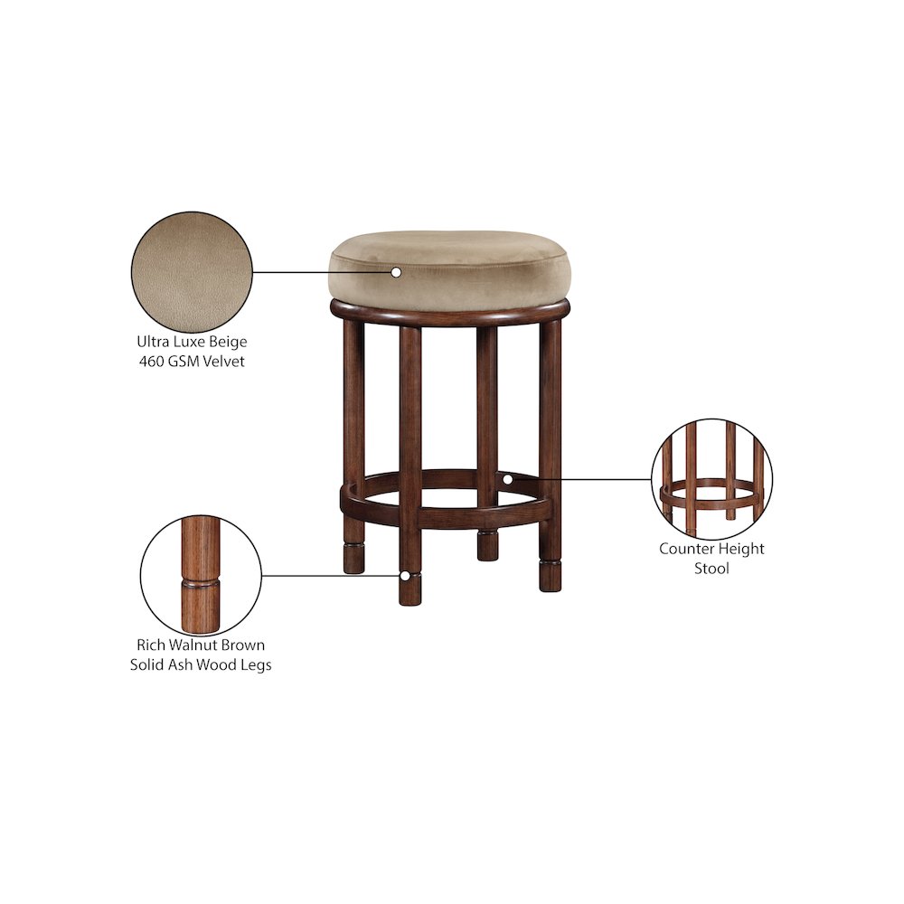 Monette Beige Velvet Counter Stool. Picture 6