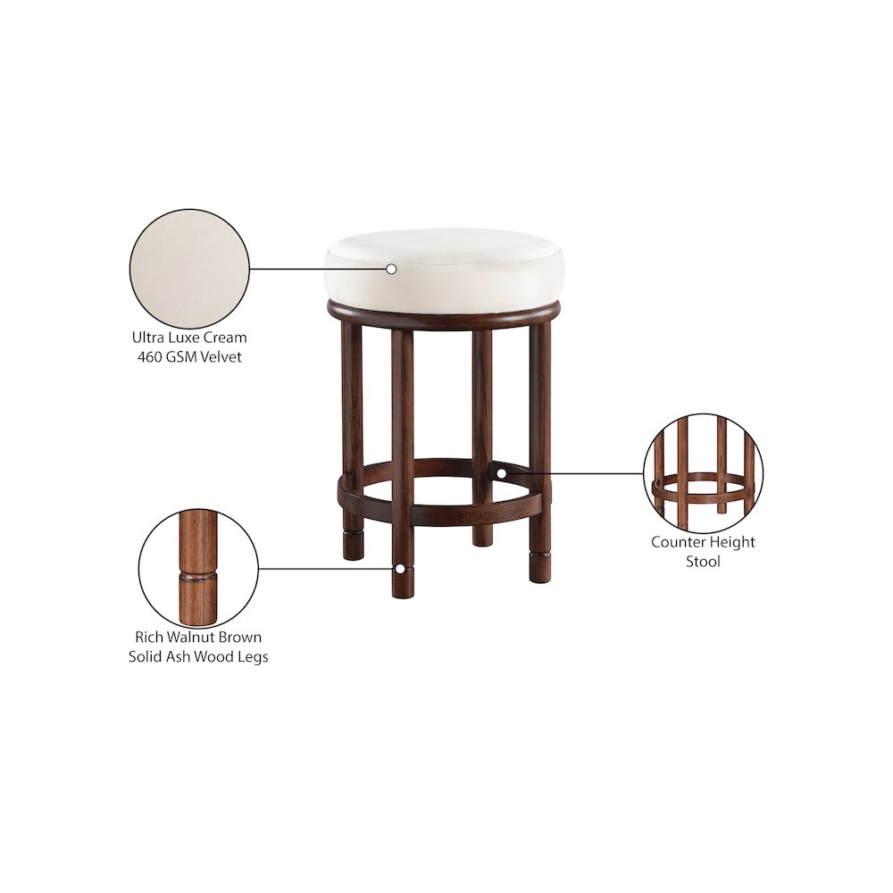 Monette Cream Velvet Counter Stool. Picture 6