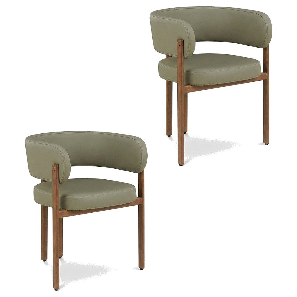 Vegan Leather Dining Chairs, Kitchen Chairs, Olive Green Vegan Leather, Set of 2. Picture 1