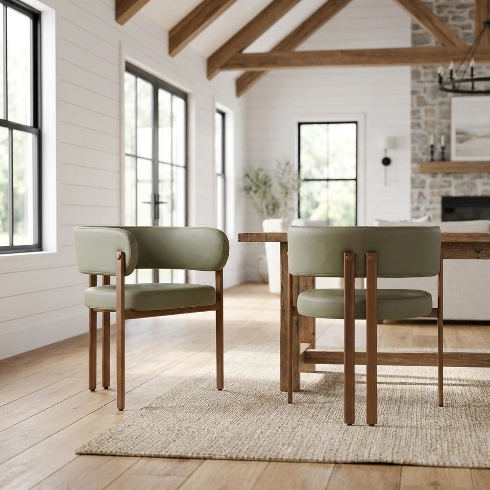 Vegan Leather Dining Chairs, Kitchen Chairs, Olive Green Vegan Leather, Set of 2. Picture 3