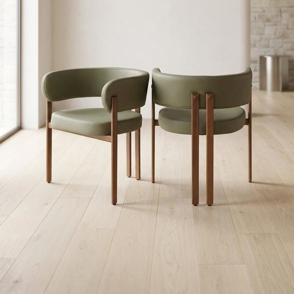 Vegan Leather Dining Chairs, Kitchen Chairs, Olive Green Vegan Leather, Set of 2. Picture 4