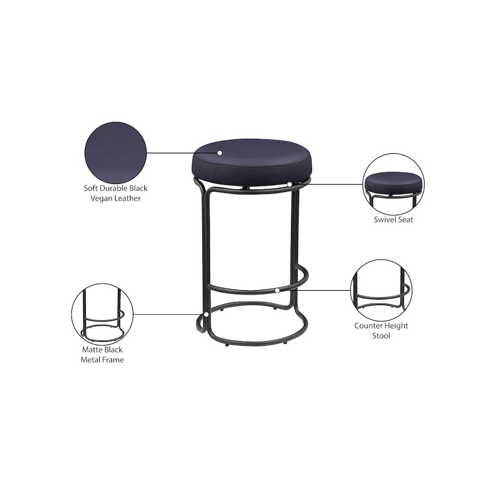 Madison Black Vegan Leather Counter Stool, Set of 2. Picture 8
