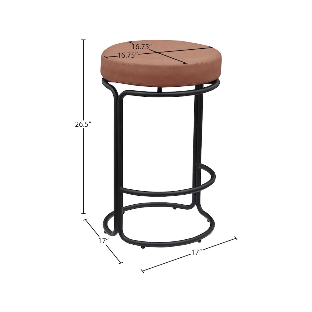 Madison Cognac Vegan Leather Counter Stool, Set of 2. Picture 7