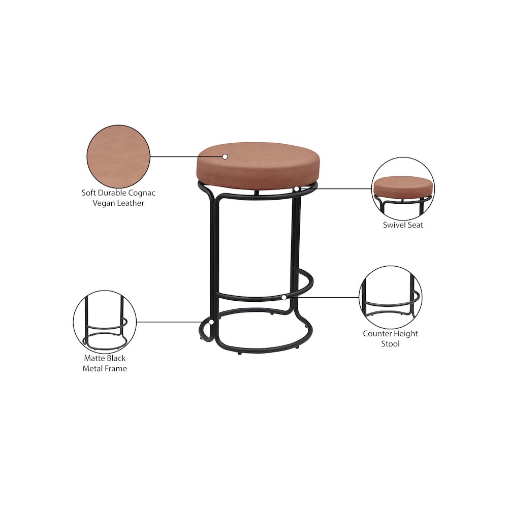 Madison Cognac Vegan Leather Counter Stool, Set of 2. Picture 8