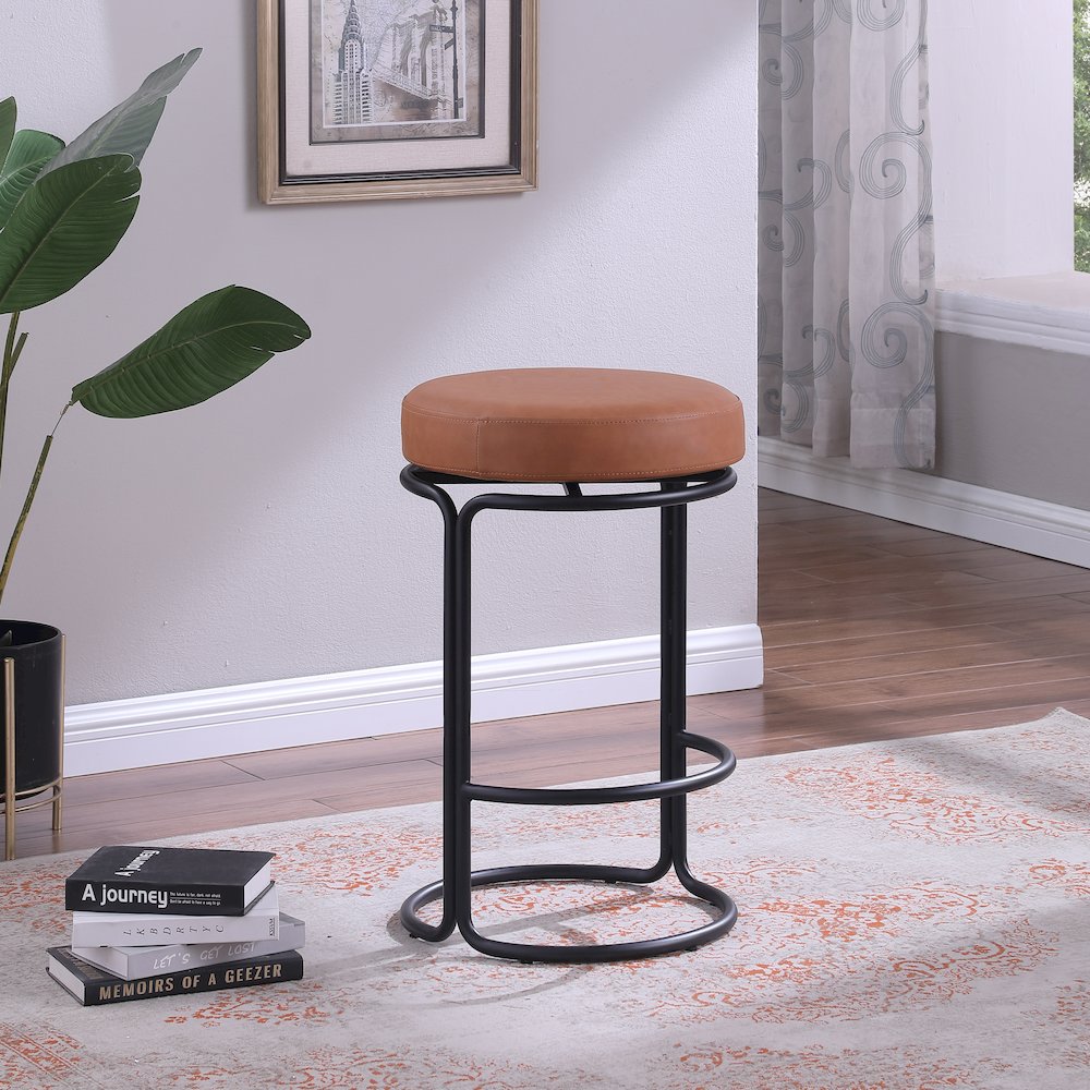 Madison Cognac Vegan Leather Counter Stool, Set of 2. Picture 1