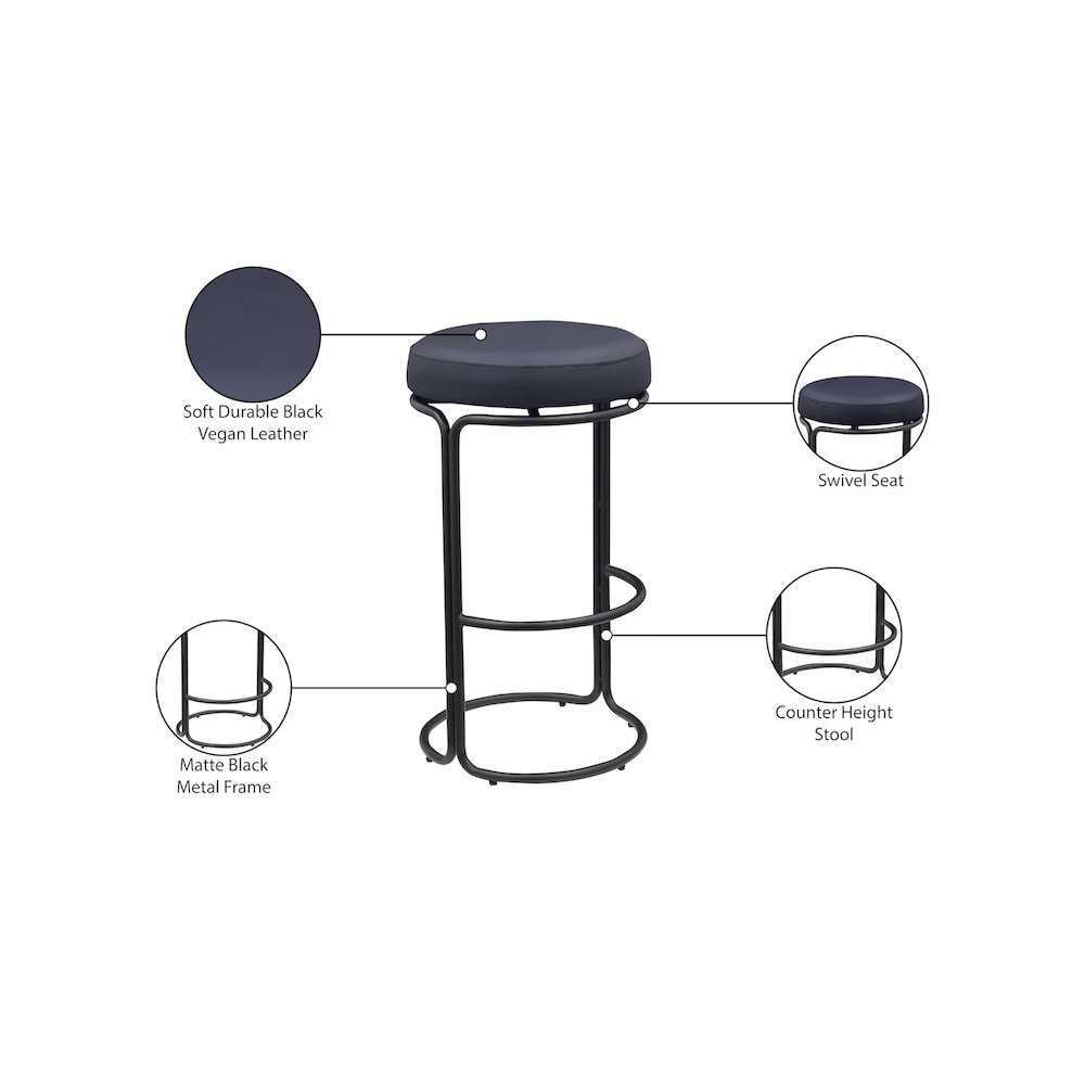 Madison Black Vegan Leather Bar Stool, Set of 2. Picture 7