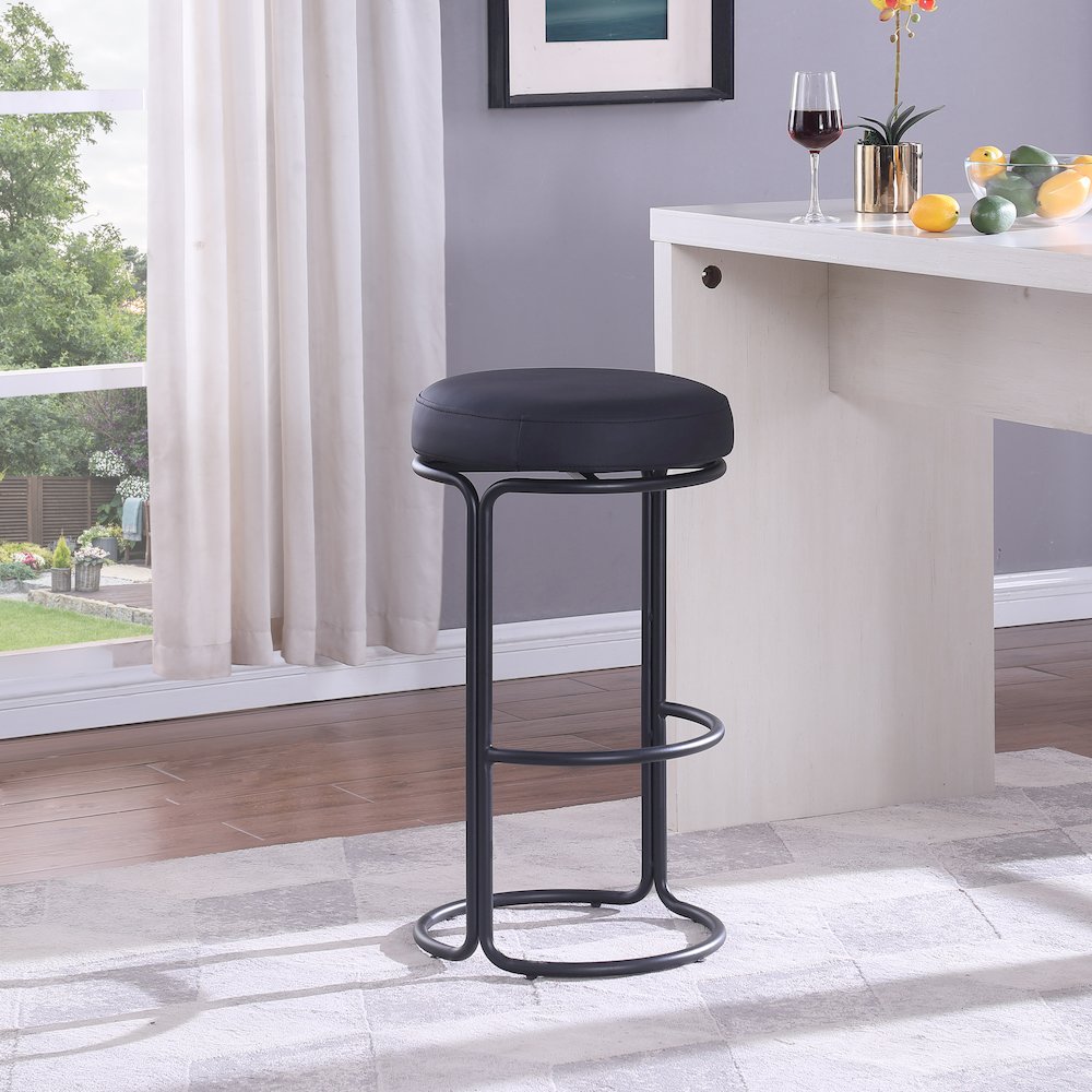 Madison Black Vegan Leather Bar Stool, Set of 2. Picture 2