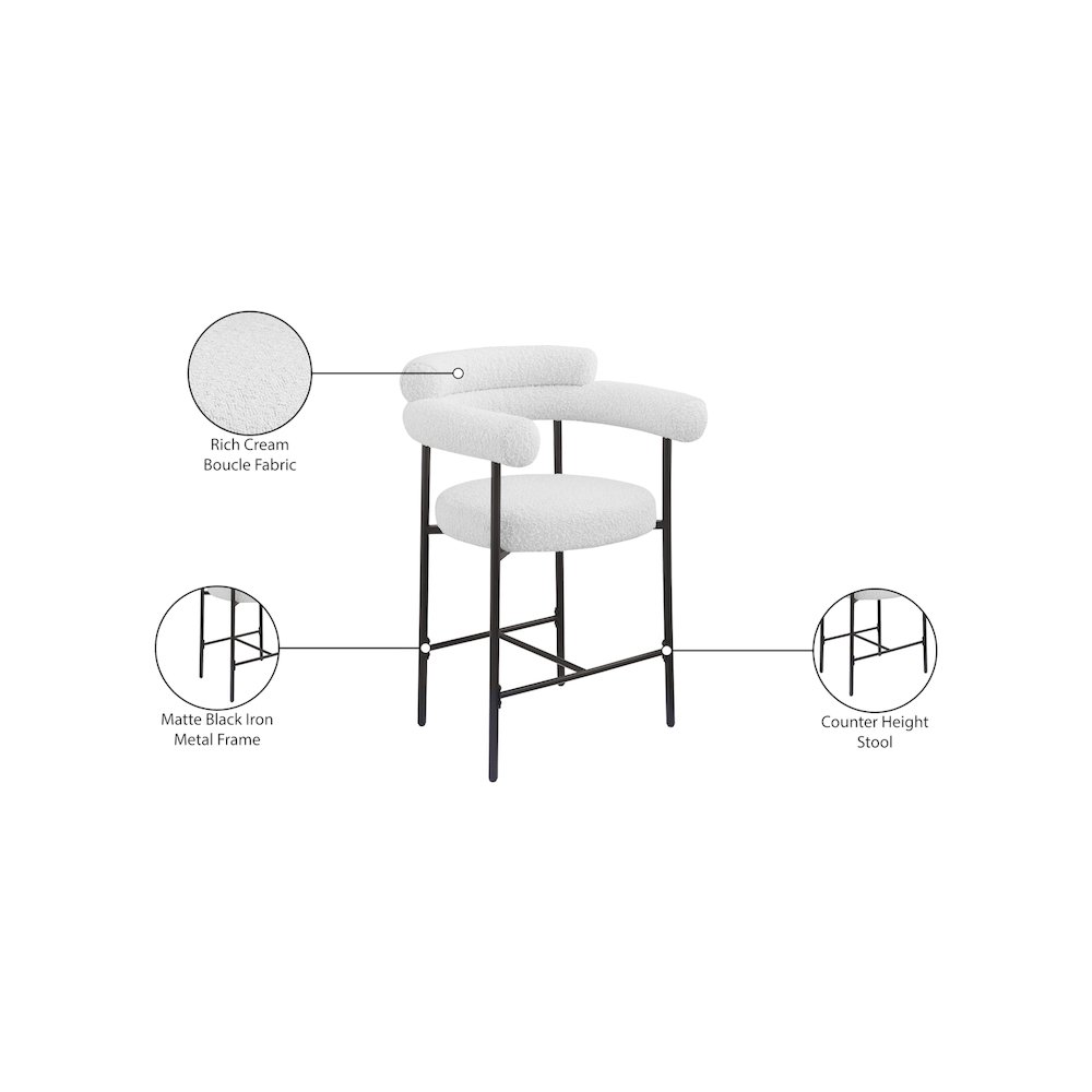 Blake Cream Boucle Fabric Counter Stool, Set of 2. Picture 8