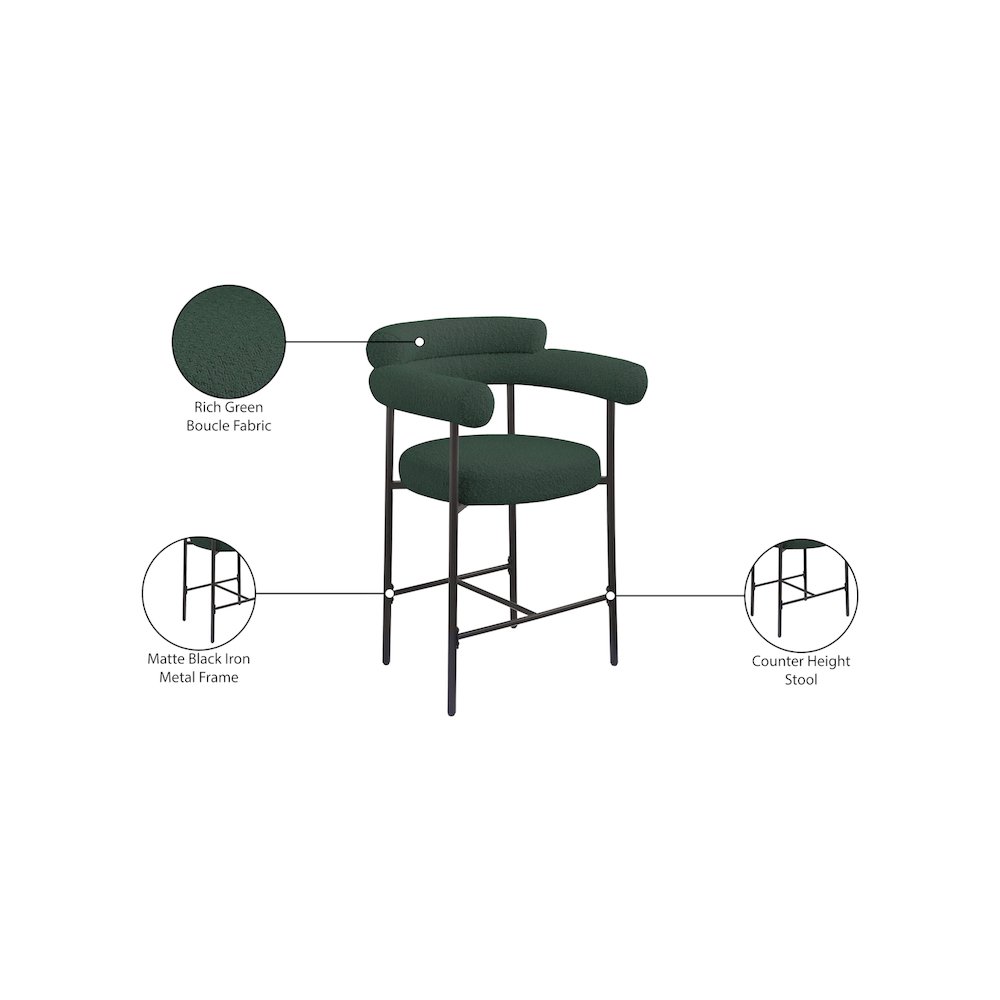 Blake Green Boucle Fabric Counter Stool, Set of 2. Picture 8