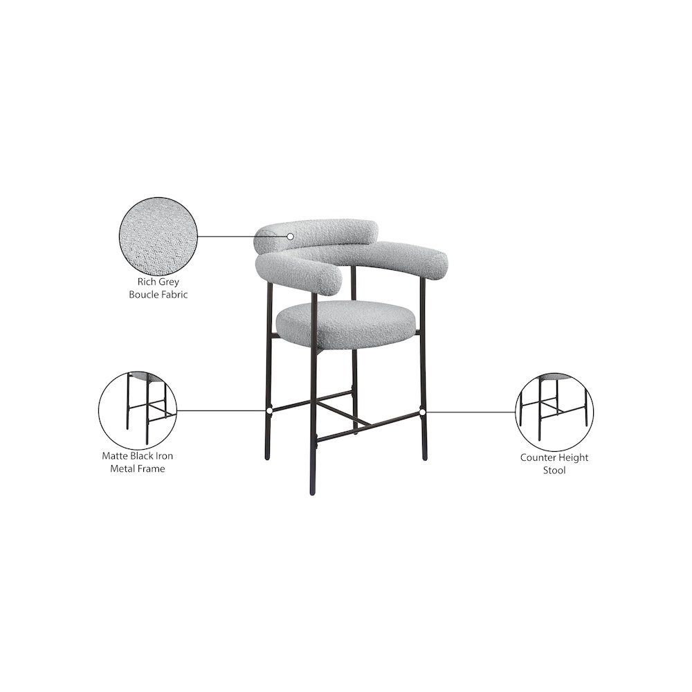 Blake Grey Boucle Fabric Counter Stool, Set of 2. Picture 8