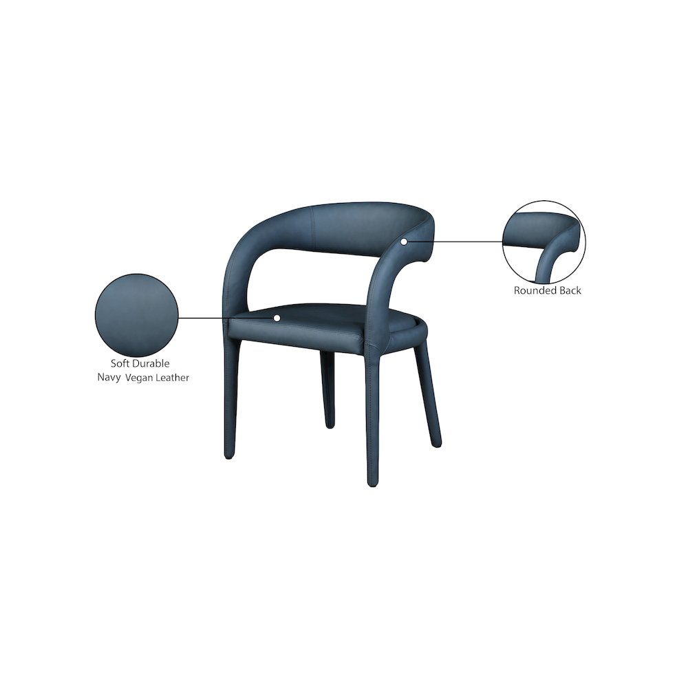 Sylvester Navy Vegan Leather Dining Chair. Picture 9