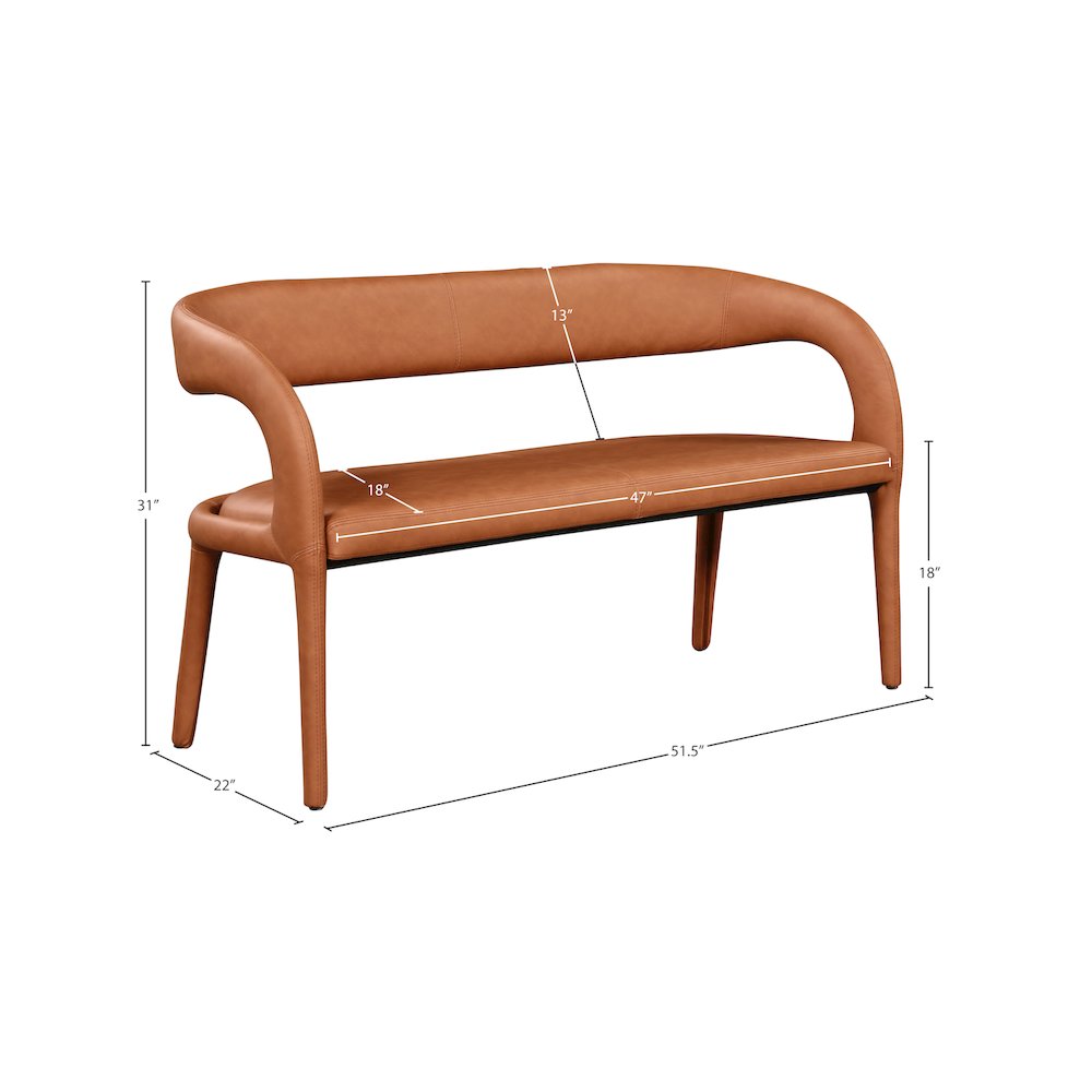 Sylvester Cognac Vegan Leather Bench. Picture 7