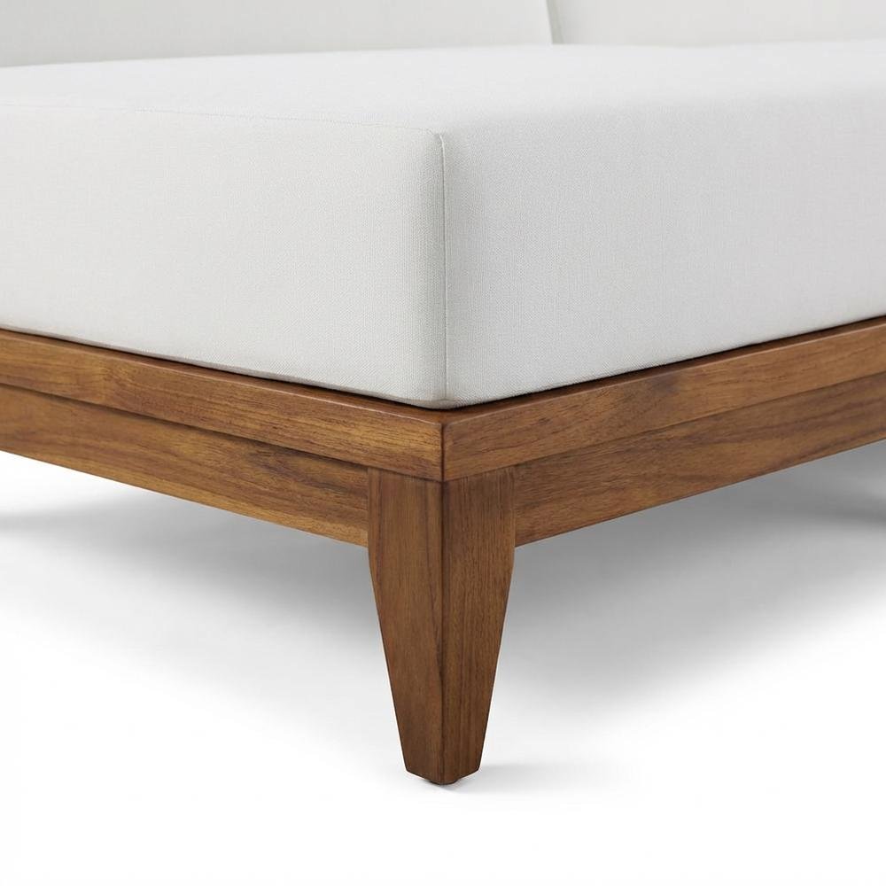 White Fabric Outdoor Modular Sofa With Acacia Wood Finish And Contemporary Style. Picture 6