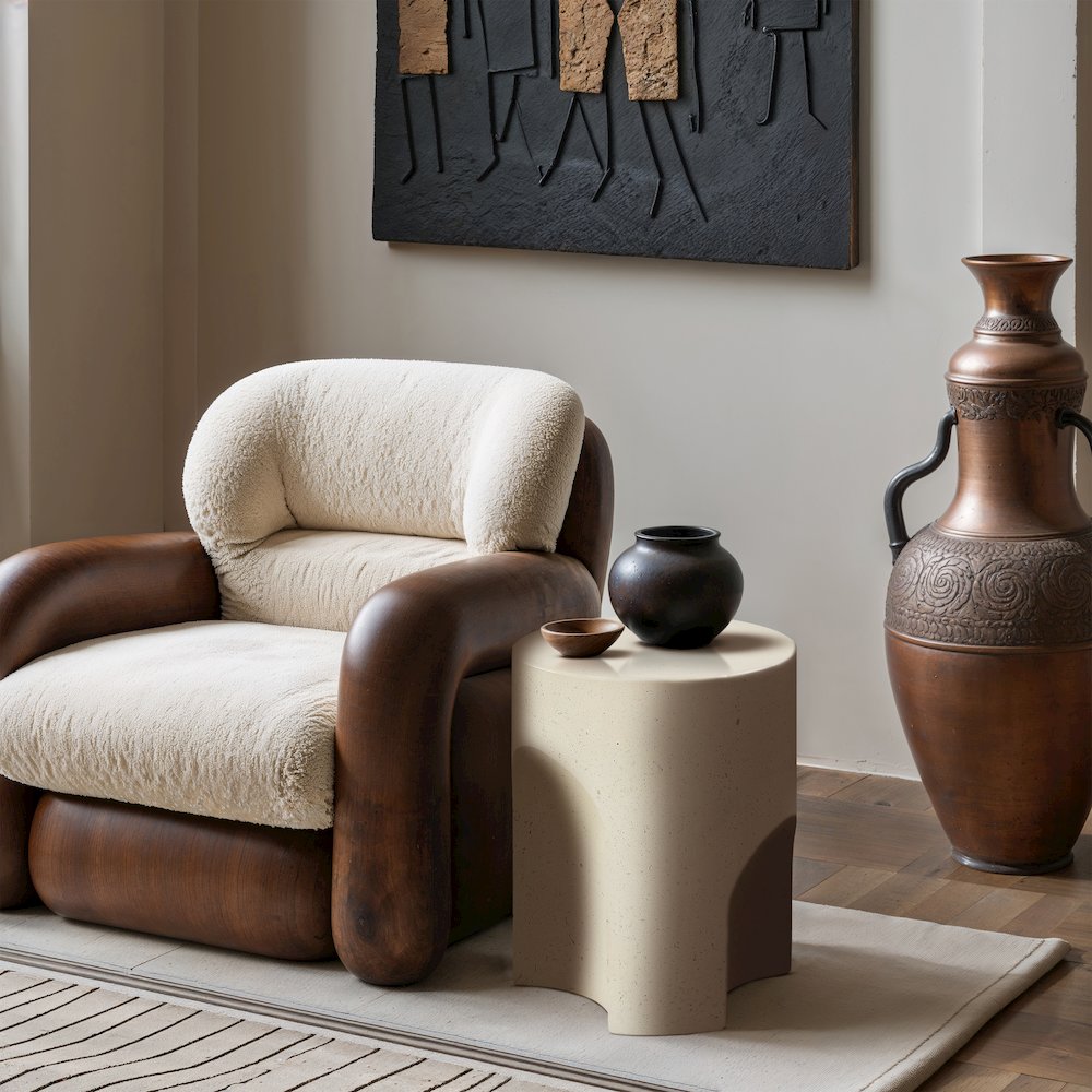 Olira Cream Concrete And Fiberglass Indoor / Outdoor End Table. Picture 2