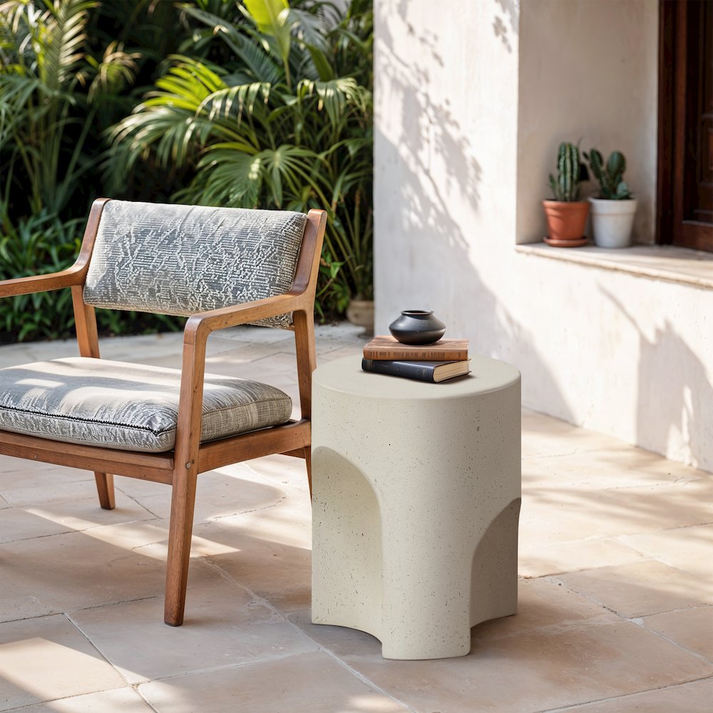 Olira Cream Concrete And Fiberglass Indoor / Outdoor End Table. Picture 3