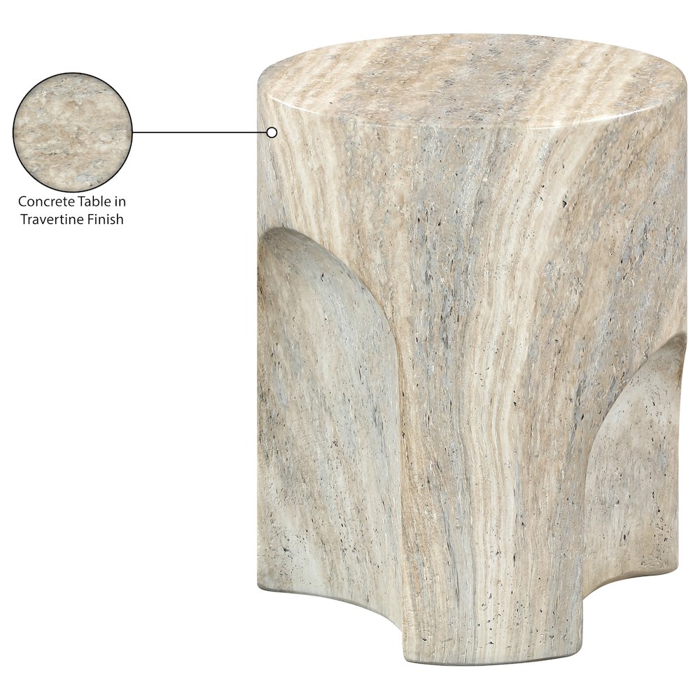 Olira Travertine Concrete And Fiberglass Indoor / Outdoor End Table. Picture 10