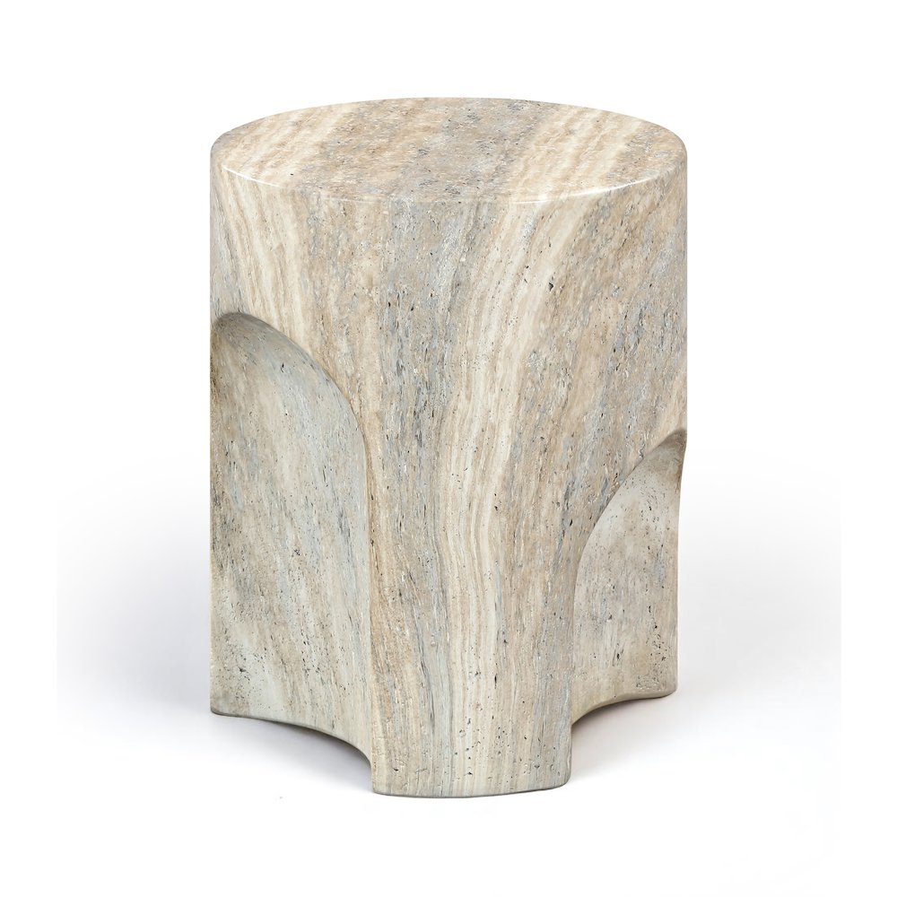 Olira Travertine Concrete And Fiberglass Indoor / Outdoor End Table. Picture 1