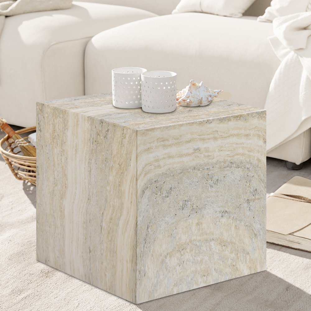 Piazza Travertine Travertine Finish Concrete End Table. Picture 2