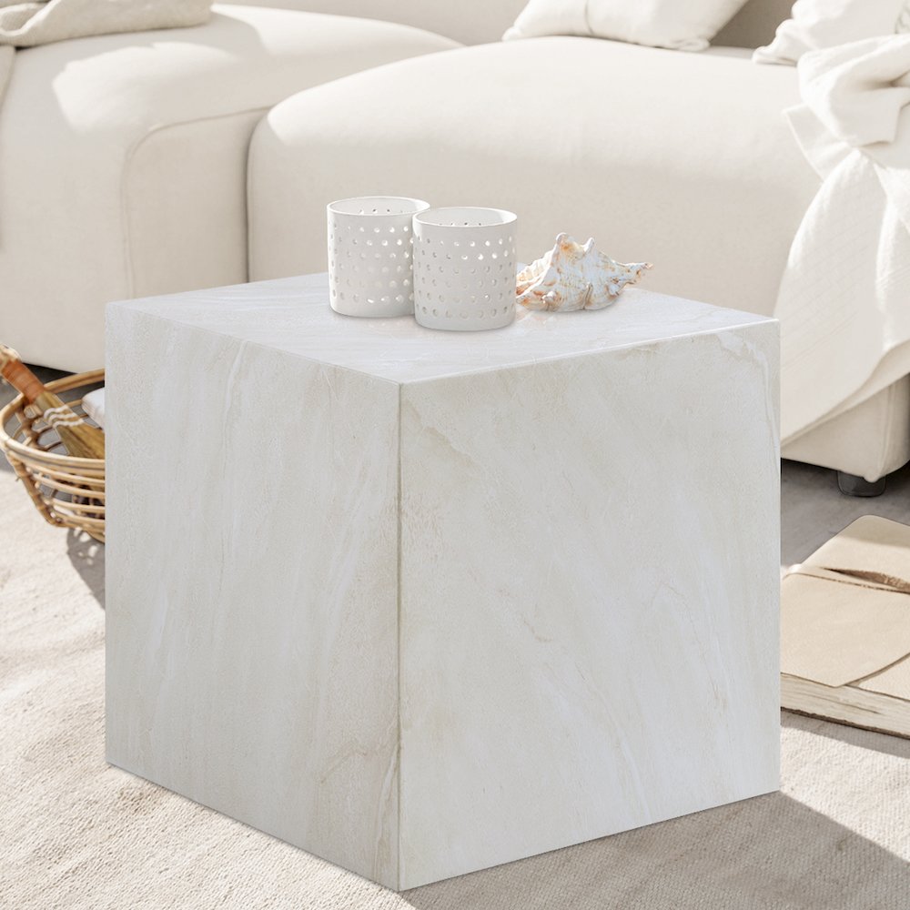 Piazza White Marble Finish Concrete End Table. Picture 2