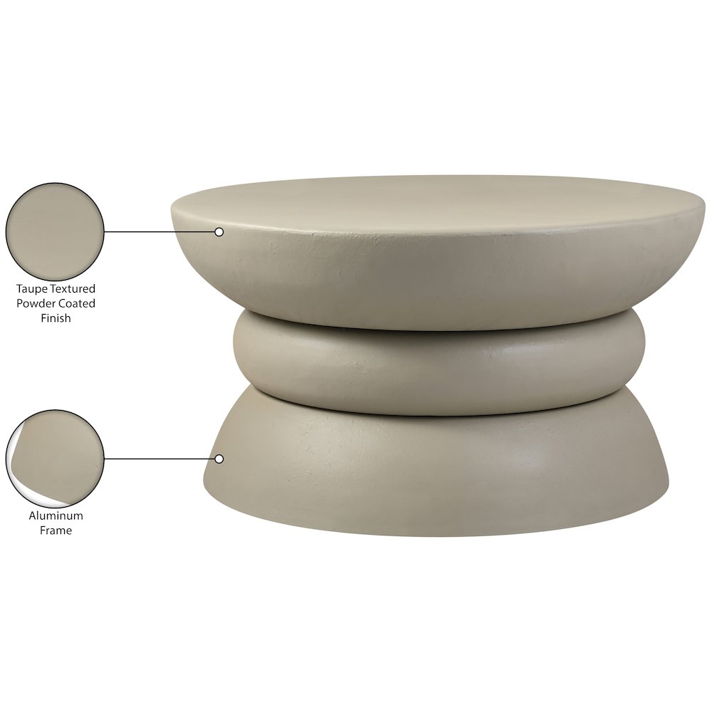 Collins Taupe Aluminum Coffee Table. Picture 4
