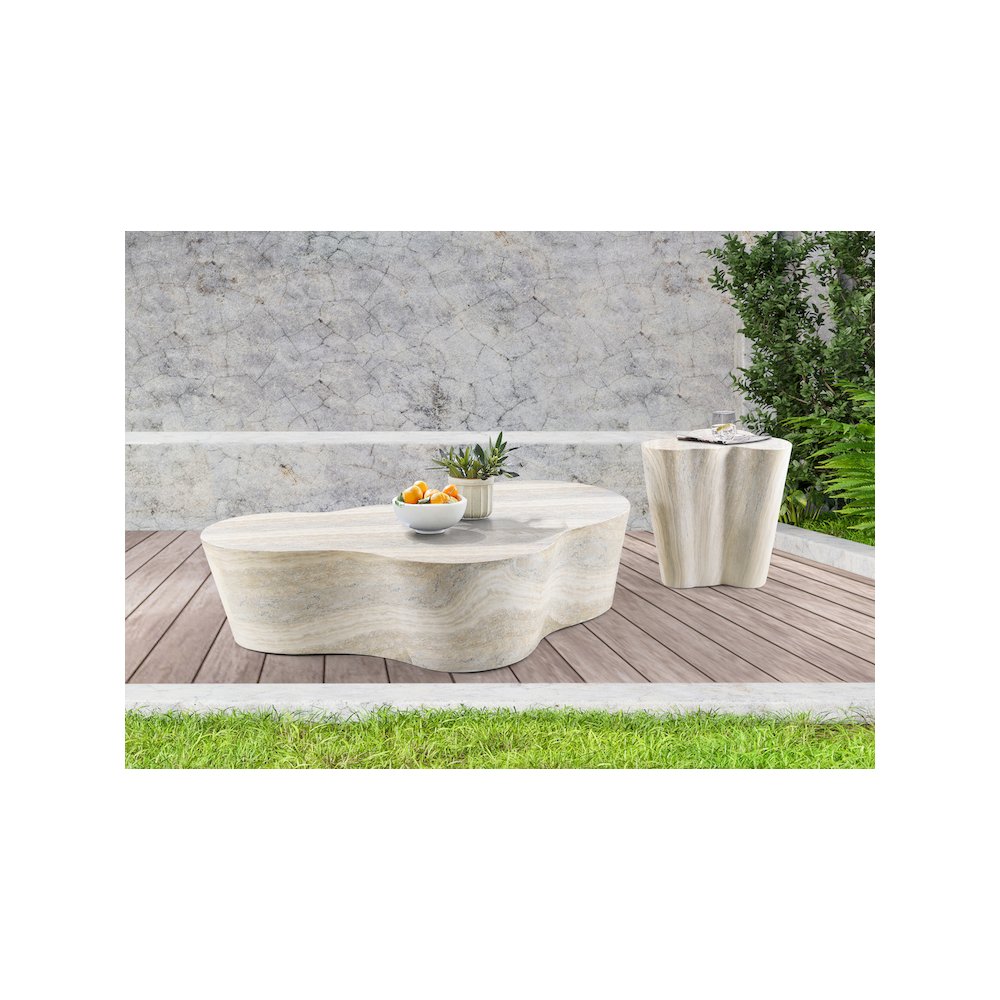 Monza Travertine Travertine Finish Concrete End Table. Picture 6