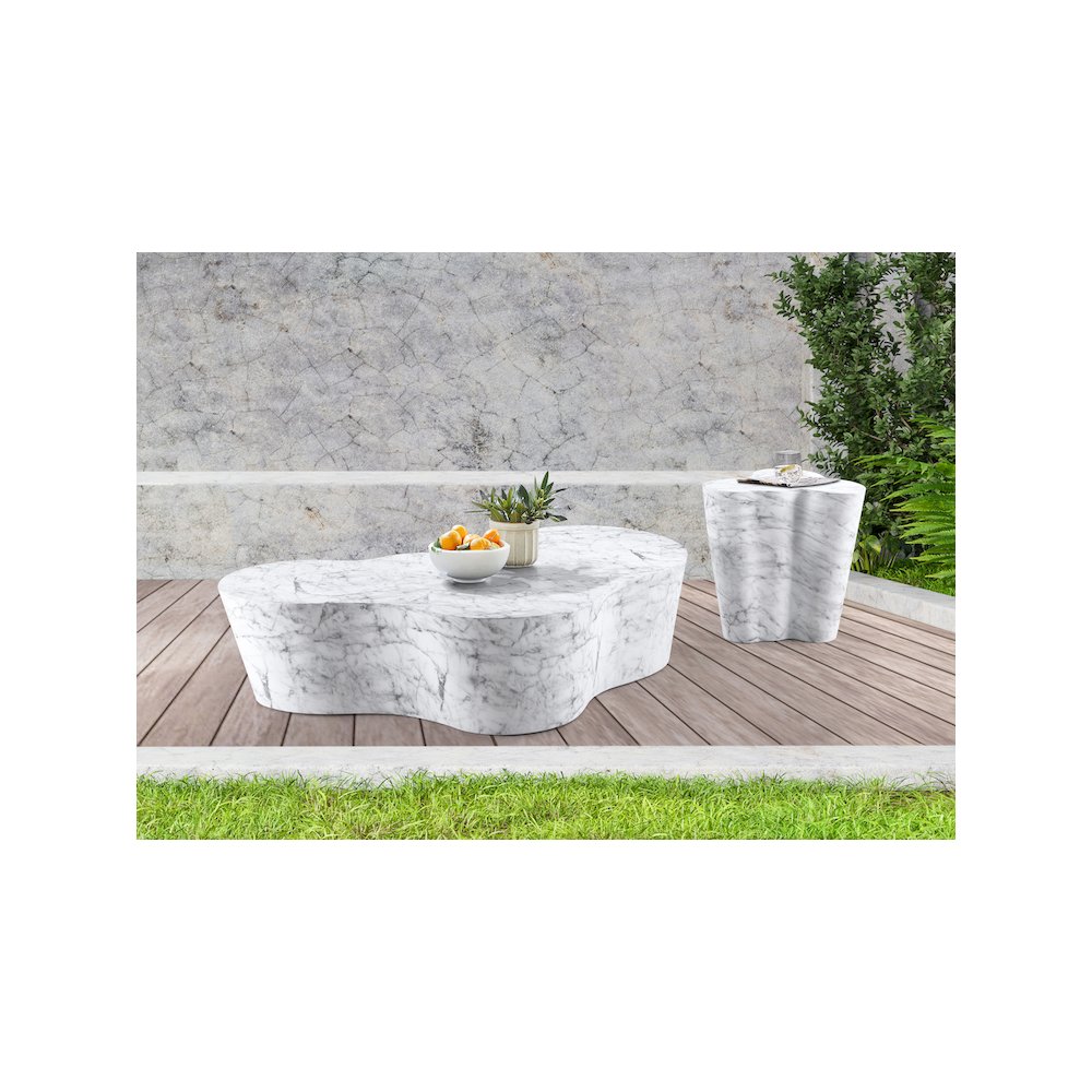 Monza White Marble Finish Concrete End Table. Picture 6
