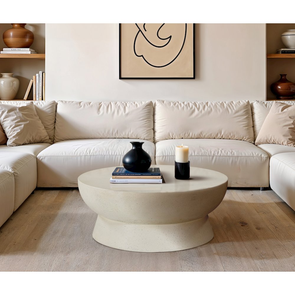 Avaya Cream Concrete And Fiberglass Indoor / Outdoor Coffee Table. Picture 2