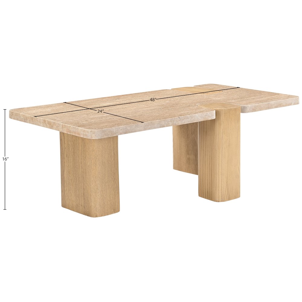 Ravenna Natural Genuine Travertine and Oak Wood Coffee Table. Picture 10