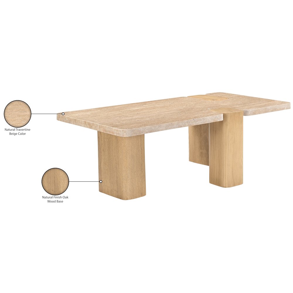 Ravenna Natural Genuine Travertine and Oak Wood Coffee Table. Picture 11
