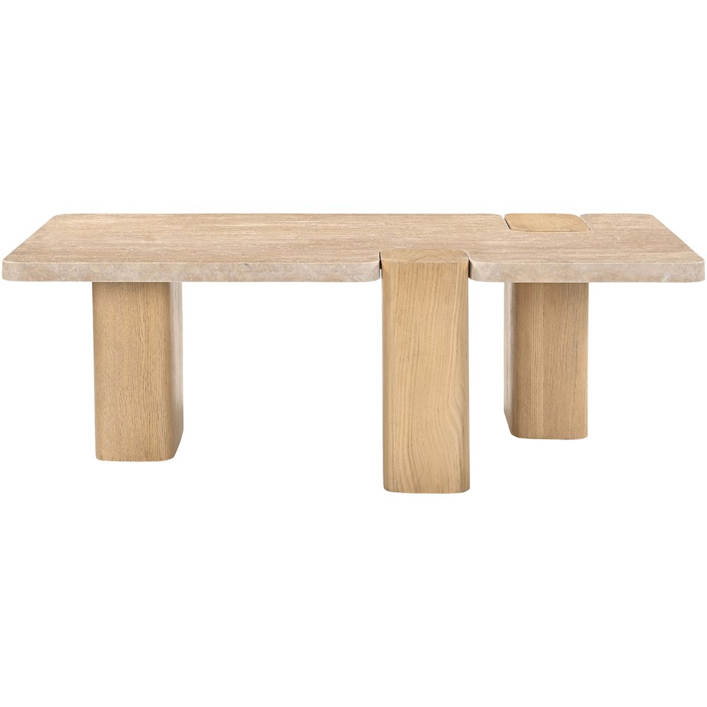 Ravenna Natural Genuine Travertine and Oak Wood Coffee Table. Picture 3