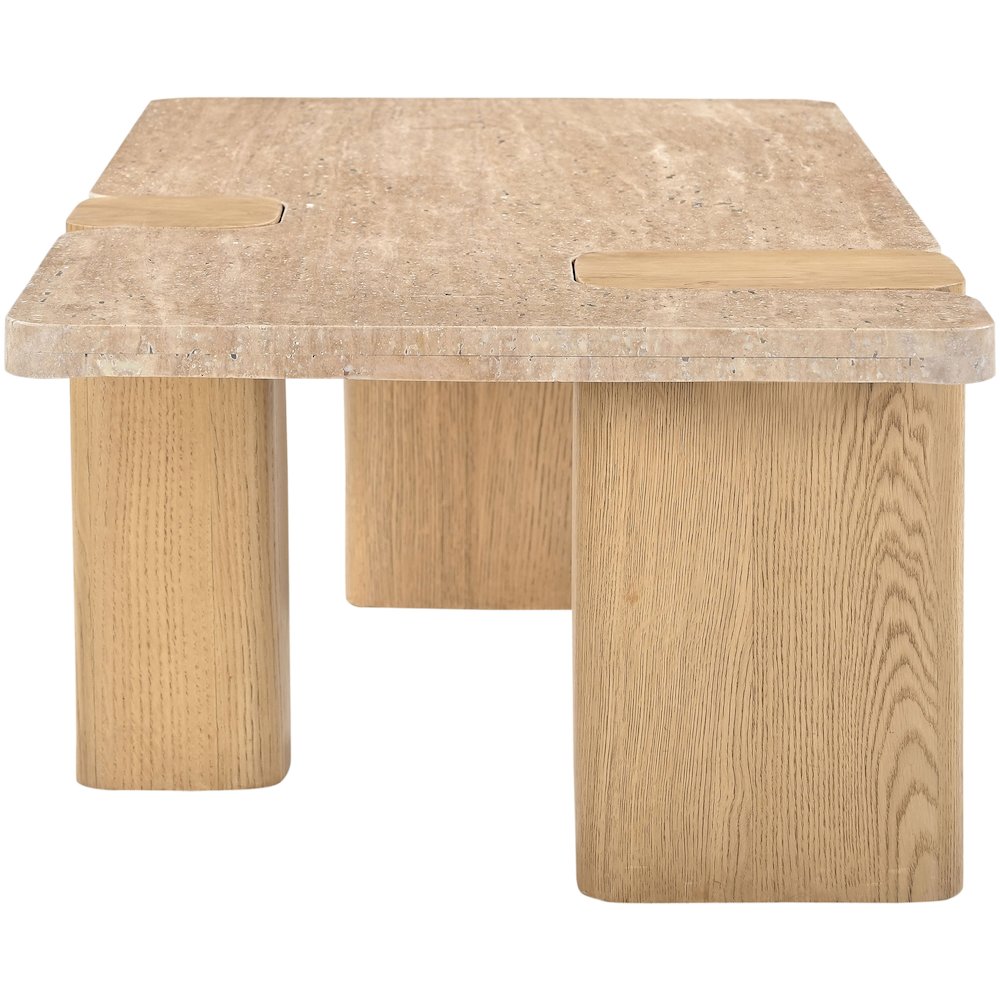 Ravenna Natural Genuine Travertine and Oak Wood Coffee Table. Picture 4
